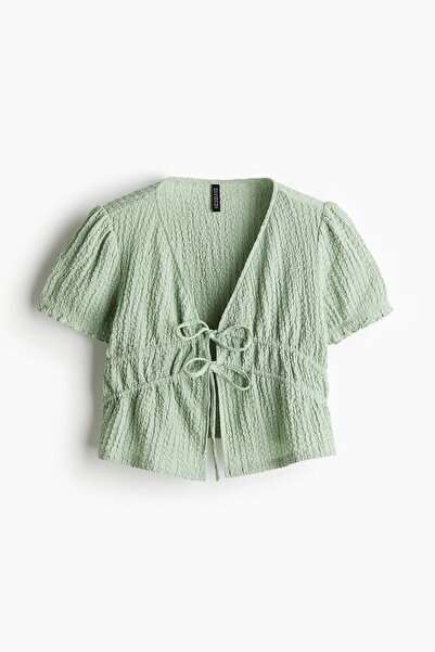 H&M Önü Bağcıklı Krinkle Üst