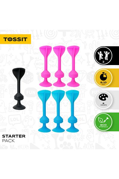 Tossit Darts Set with Suction Cups, Tossit, set of 7, pink-blue