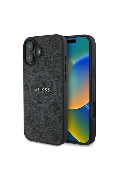 Guess Case for iPhone 16 Plus - Guess 4G Ring Classic Logo MagSafe (GUHMP16MG4GFRK) - Black