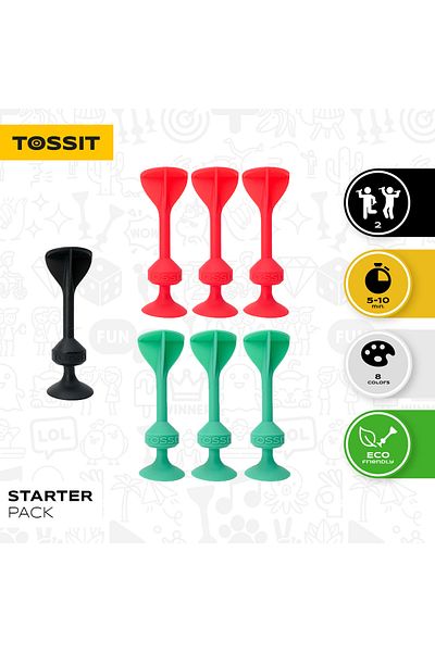 Tossit Suction Cup Darts Set, Tossit, set of 7, red-cyan