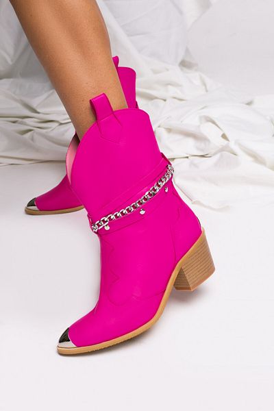 Vanilla Days Bushra Pink Smooth Leather Boots with Silver Accessories