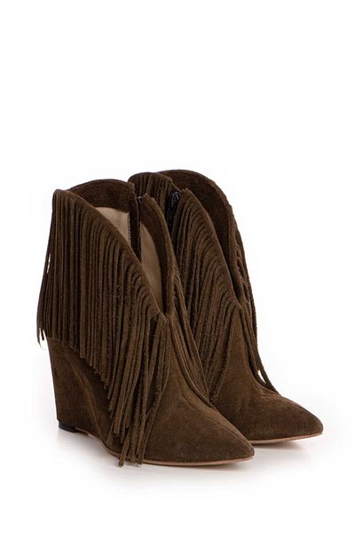 Vanilla Days Nemesis khaki suede ankle boots with fringes