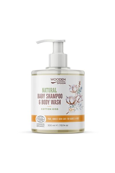 OEM Sampon si gel dus pentru copii si bebelusi Cotton Kiss, bio, 300ml, Wooden Spoon