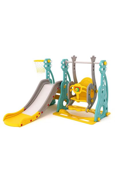 FULLJOY Slide with swing, each guitar shape with a basketball hoop, 3*1, multi-color, FJY-181