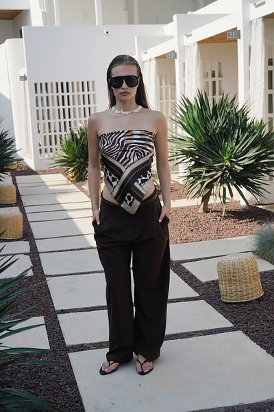 Black Fashion Double Pleated Wide Leg Brown Trousers