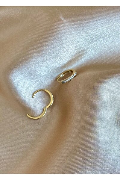 Home Sihra Accessories taşlı küçük halka küpe 14 altın renk