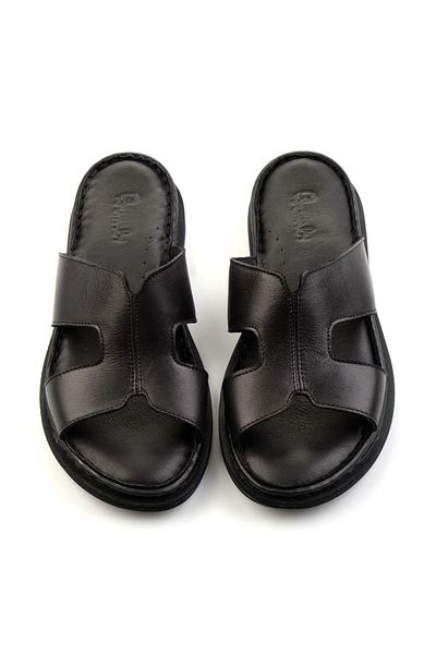 Bambi Black Leather Women's Slippers K04907031403