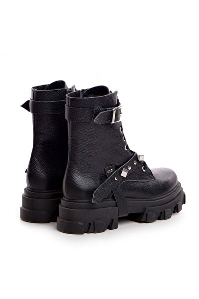 Vanilla Days Bocanci Berta Piele Bizonata Neagra cu Accesorii Argintii