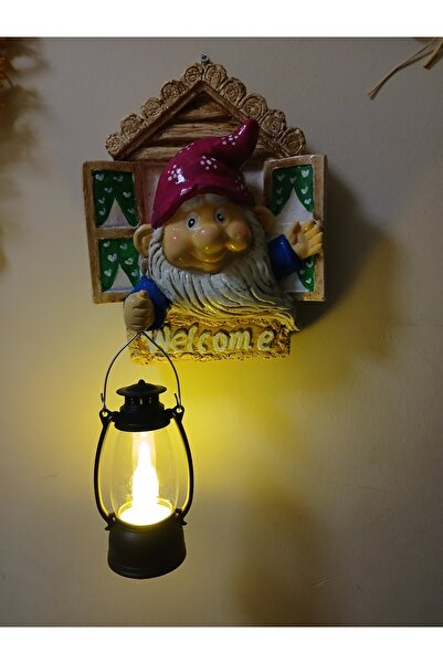 RENKLİMASALTASARIMLAR Dekoratif Işıklı Cüce Welcome tabelası pilli Fenerli