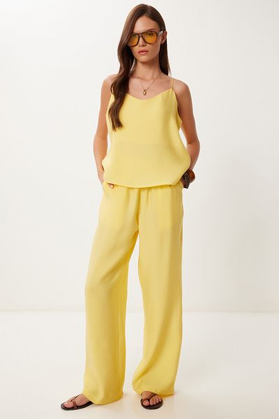 Lovelyİstanbul Set pantaloni bluză modal cu bretele GALBEN LRV0108