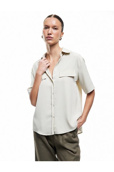 Koton Classic Collar Short Sleeve Crinkle Shirt with Applique Detail