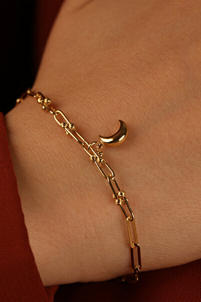 Çgk Çiğdem Gürel Kuyumculuk Ataçlı Ay Sallantılı Altın Bileklik