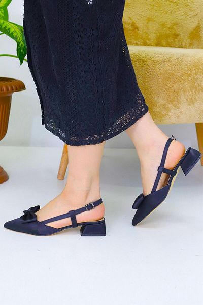 Weynes Women's Black Bow Tie 3 cm Heeled Shoes Wsb3056