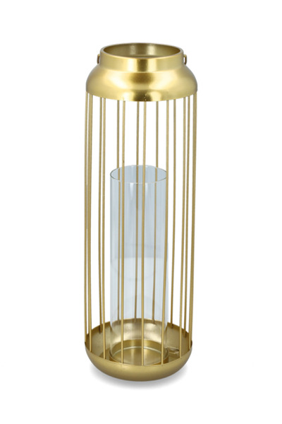 SERENE فانوس معدني تقليدي متين ذو قاعدة مسطحة مزخرف أنيق مع أسطوانة زجاجية