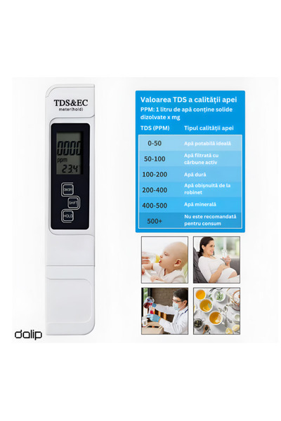 ONSG Tester Apa 3 In 1 Dalip cu Masurare Avansata Puritate, Compact, Alb