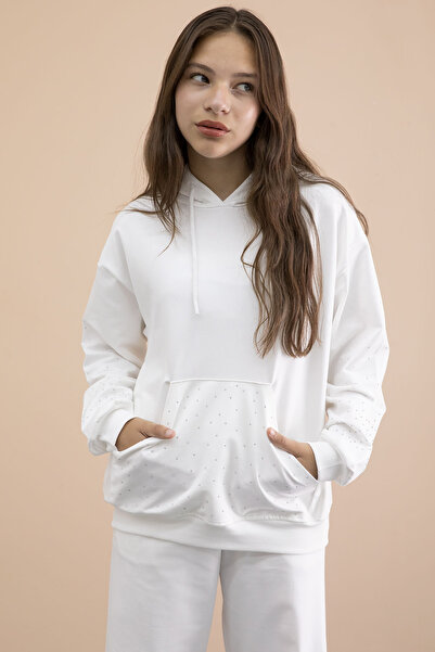 Cansın Mini Ecru Girl's Stone Detailed 2 Piece Set 21181