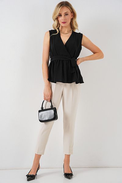 Bigdart Women's Double Breasted Collar Sleeveless Blouse 966 - Black