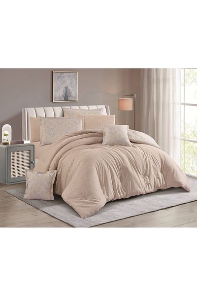 Levore Livory 8-Piece Comforter Set 100% Cotton Soft Floral Reversible Double Duvet System Heavy Fill Evelyne-042