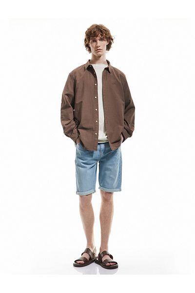 Koton Βαμβακερό διπλωμένο τζιν σορτς Bermuda Slim Fit