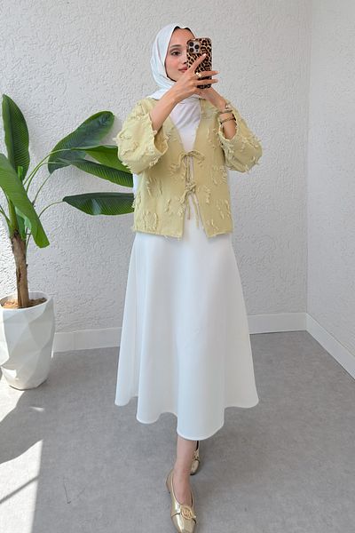 Salih Çelebi Patch Ripped Detailed Kimono 2330 - Light Khaki