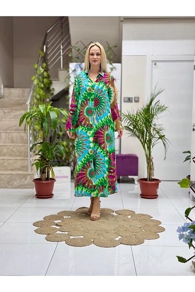 Punta Otantik Sln31115 Cotton Viscose Buttoned Long Selin Dress