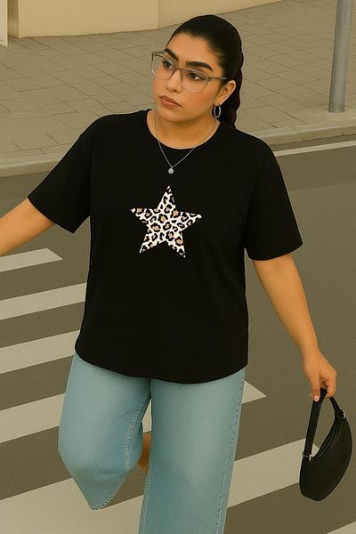 BENROMA 1 T-Shirt Gift for Purchases of 6 or More in Cart - Large Size Star Leopard Printed Unisex T-Shirt