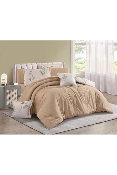Levore Livory 8-Piece Comforter Set 100% Cotton Soft Floral Reversible Double Duvet System Heavy Fill Evelyne-052