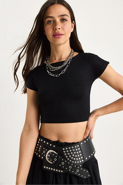 Bianco Lucci Women's 100% Cotton Crop T-Shirt 60602062