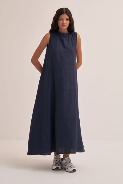 EBU Prive Kadın Organik Pamuklu Kolsuz Elbise Lacivert