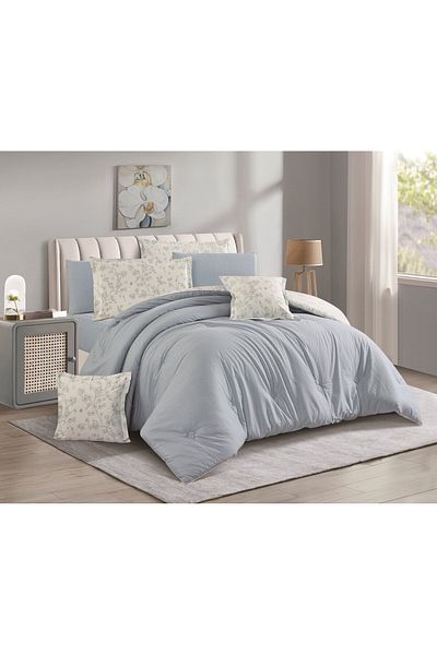 Levore Livory 8-Piece Comforter Set 100% Cotton Soft Floral Reversible Double Duvet System Heavy Fill Evelyne-041