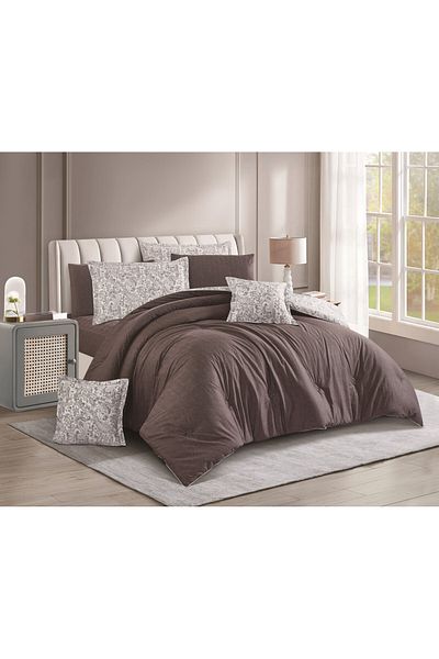 Levore Livory 8-Piece Comforter Set 100% Cotton Soft Floral Reversible Double Duvet System Heavy Fill Evelyne-037