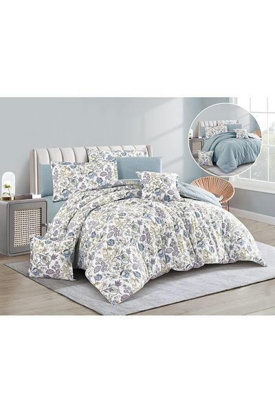 Levore Livory 8-Piece Comforter Set 100% Cotton Soft Floral Reversible 2-Piece Duvet System with Heavy Fill Evelyne-050