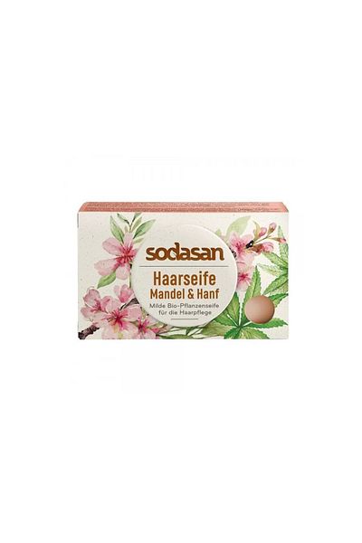 Sodasan Sampon solid pentru par cu migdale si canepa 100 gr Sodasan