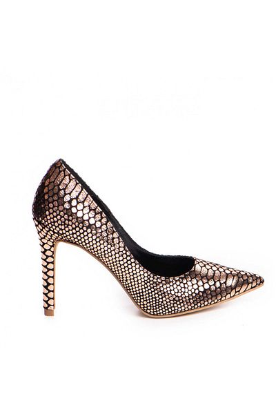 Vanilla Days Pantofi Stiletto imprimeu reptilis pe negru, sampanie