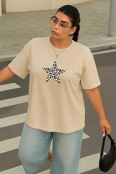 BENROMA 1 T-Shirt Gift for Purchases of 6 or More in Cart - Large Size Star Leopard Printed Unisex T-Shirt
