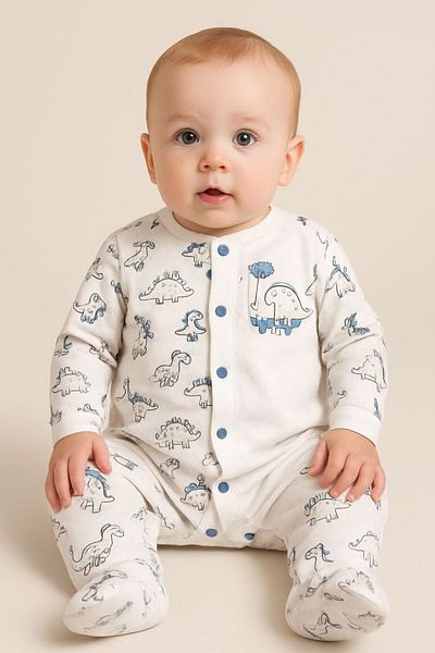 Luggi Baby Cute Dinosaur Jacquard Fabric Jumpsuit with Booties