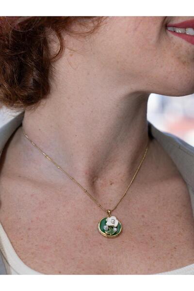 Portakal Esintisi Calyssa White Flower Figured Steel Art Necklace