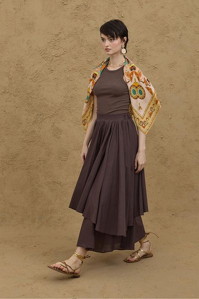 Fahhar Multi-Layered Skirt Brown