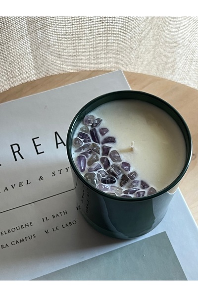 Atelier Mis Mum Ametist Taşlı Sedir Kokulu Doğal Mum – Cam Kavanozda