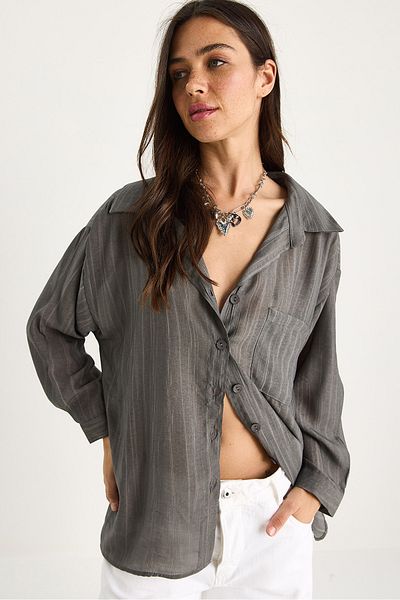 Bianco Lucci Women's Single Pocket Detailed Oversize Shirt 470 60283182