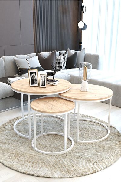 Generic 3 Pieces Modern Stackable Round Nesting Table Set Luxury Minimalist Stacking Coffee Tables With 12mm