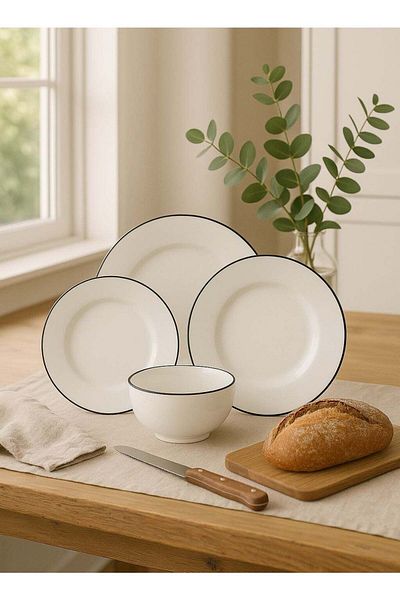 cera 16-Piece Porcelain Dinner Set White/Black