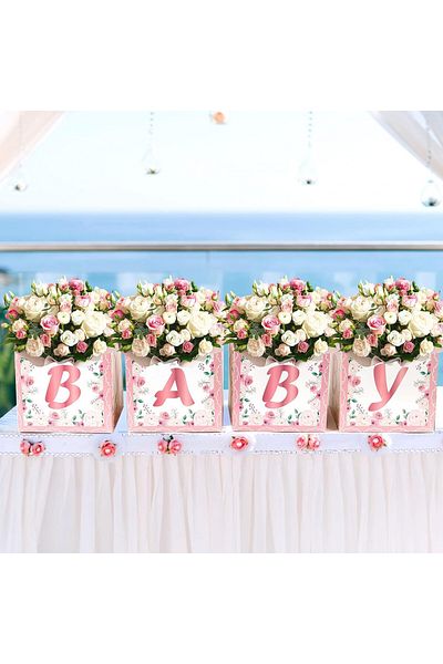 Sunbeauty Set of 4 boxes for flower arrangements Sunbeauty, cardboard, white/pink/green, 18 x 18 x 18 cm