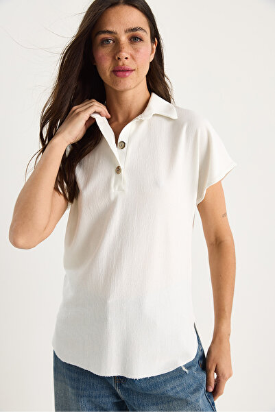 Bianco Lucci Women's Polo Neck Oval Hem Casual T-Shirt 4070 60283402