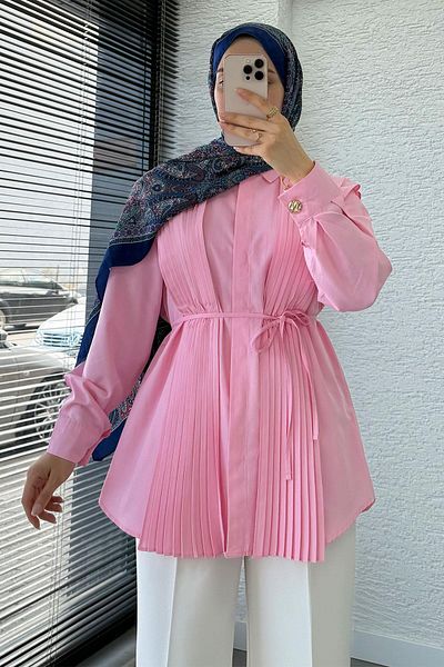MELEK ARAZ Pleated Design Poplin Tunic - Pink