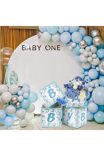 Sunbeauty Set of 4 Sunbeauty flower arrangement boxes, cardboard, white/blue/green, 18 x 18 x 18 cm