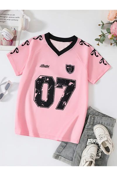 Machetta Vintage V-Neck 07 Ribbon Printed Oversize 2-Piece T-Shirt