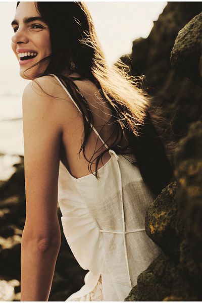 Pilea Asymmetrical Blouse with Linen Straps