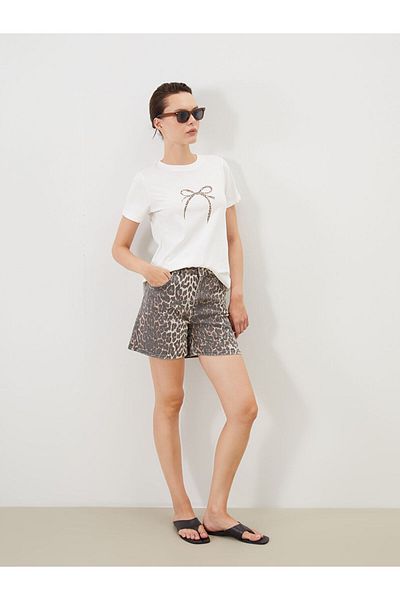 LC Waikiki Brown Leopard Patterned Women's Jean Shorts