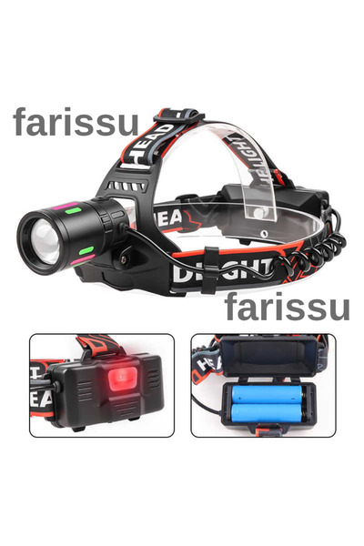 farissu 30W Gücünde Şarjlı Kafa Lambası – 2000 Lümen, Zoom Odaklı, 4 Mod, Su Geçirmez